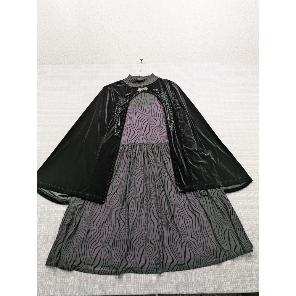 Wicked Dress Juniors 0 Black Velvet Stripe Witch Costume Cape Hat Gloves Set